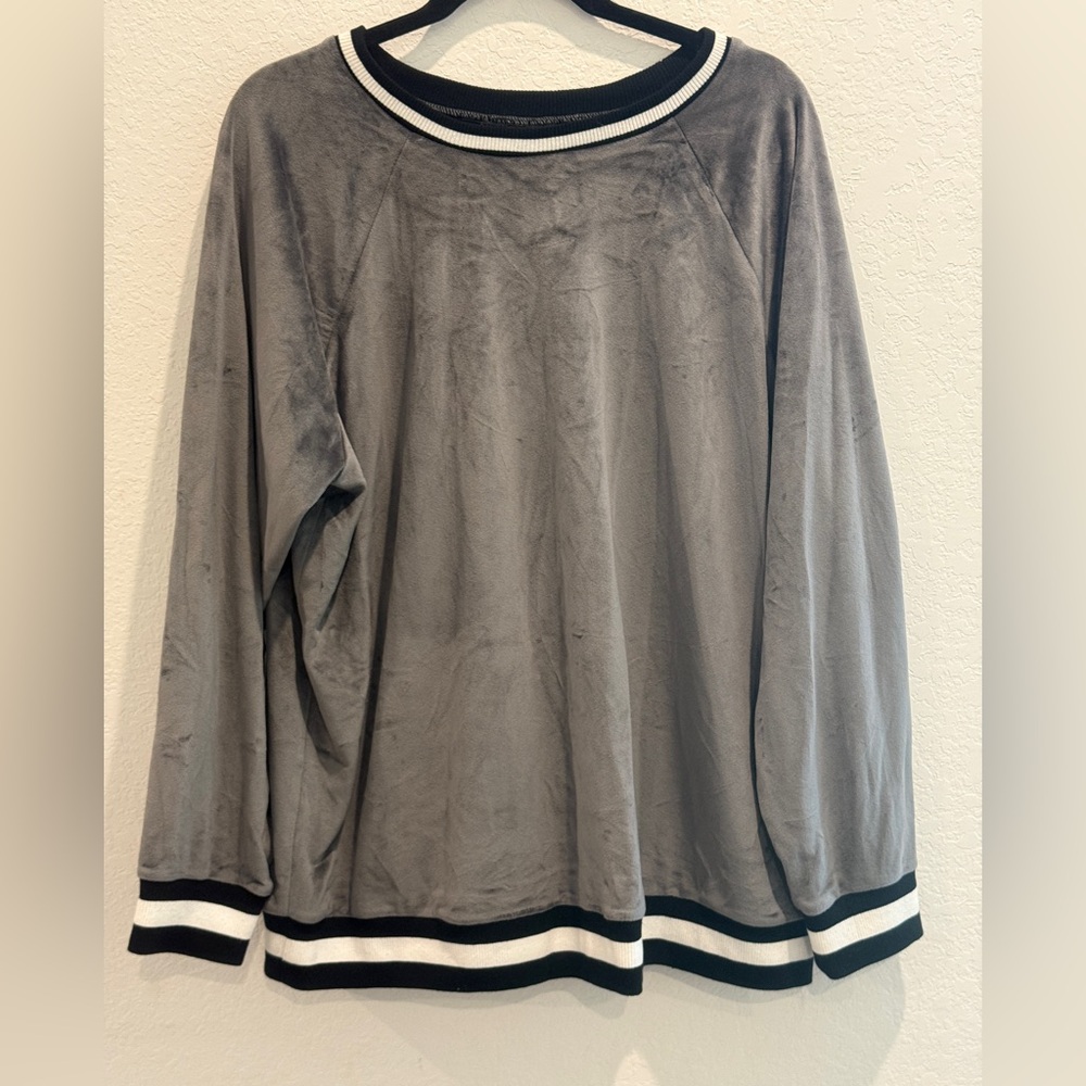 Torrid Gray Top with Black and White Striped Detail